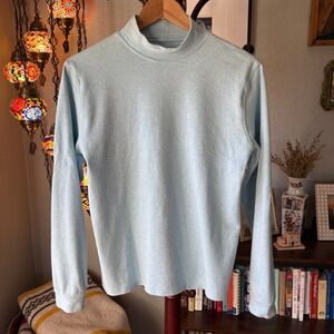 L.L.Bean Women's Size M Mock Neck Long Sleeve Top Blue Cotton